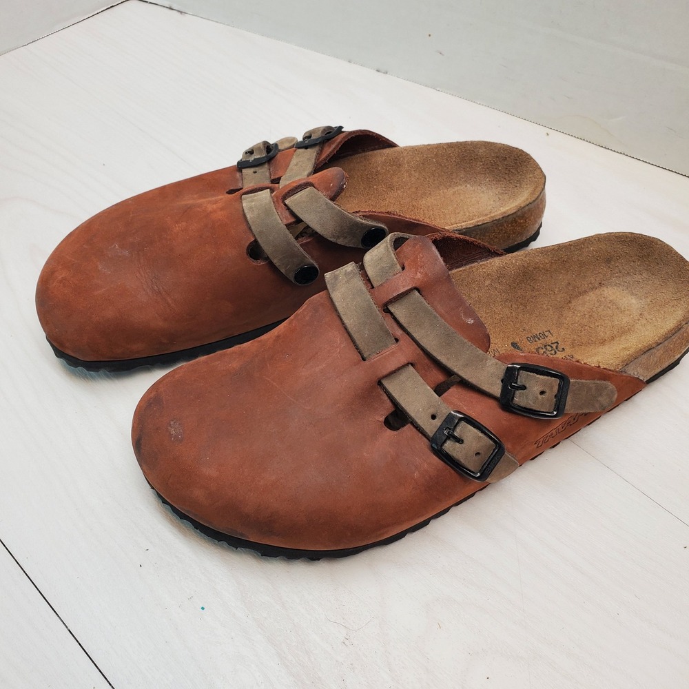 Tatami by Birkenstock Brown Leather Double Buckle Clogs Slides 41 L10 M8 Germany